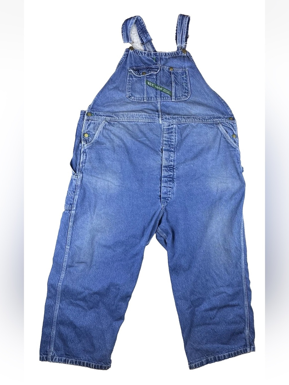 Vintage Key Imperial Overalls Bibs Carpenter Blue Denim Jeans Workwear 54x26